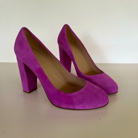 J. Crew Shoes - J. Crew Italy Block High Heel Suede Pumps in Wild Berry Purple, 6.5